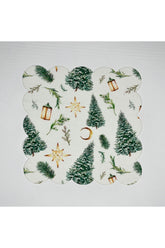 Yılbaşı Çam Fener Desenli Dijital Baskılı Kokteyl Peçetesi Yıkanabilir Lazer Kesimli